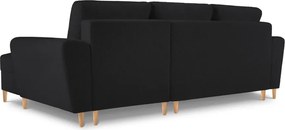 Divano angolare nero allungabile e con contenitore (con penisola a destra/con chaise lounge) con rivestimento in bouclé Kyoto – Cosmopolitan Design