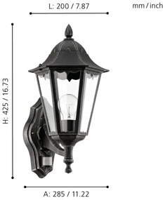 Eglo 93458 - Applique da esterno con sensore NAVEDO 1xE27/60W/230V