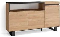 Credenza, Mobile soggiorno 150x87x35cm, 3 Porte, Design industriale, Stile moderno colore Rovere e nero