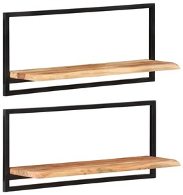 Mensole Parete 2pz 80x25x35 Cm Legno Massello Acacia E Acciaio /