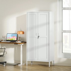 Armadio per Ufficio 80x40x175 cm a 3 Ripiani Regolabili con Serratura e 2 Chiavi in Acciaio Bianco...