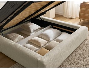 Letto matrimoniale imbottito beige con contenitore con rete inclusa 180x200 cm Orlane – Bobochic Paris