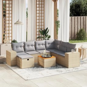 Set divano da giardino 8 pz con cuscini beige misto polyrattan