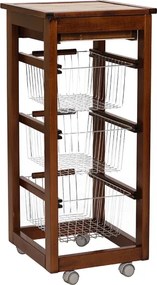 Carrello cucina SLIM in legno di faggio 3 cesti e 1 cassetto Noce