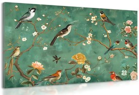 Stampa su tela – Uccelli vintage sui rami