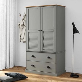 Armadio Vıgo 90x55x170 Cm İn Legno Massello Di Pino Grigio /