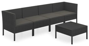 Set Divani da Giardino 5 pz con Cuscini in Polyrattan Nero