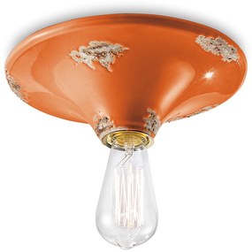 Plafoniera Vintage Tonda Grande Ceramica Arancio 1 Luce E27