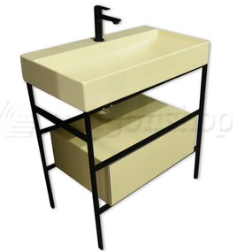 Mobile bagno senape 80X47 a terra Ceramica globo stripe con cassetto lavabo e struttura nero opaco