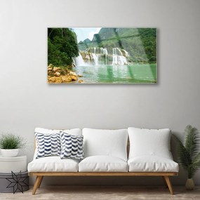 Quadro vetro acrilico Paesaggio della cascata della foresta 100x50 cm