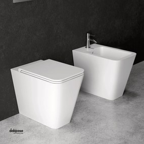 Alice Ceramica "Hide Square" Coppia Di Sanitari Da Terra Filo Muro Senza Brida Bianco Lucido