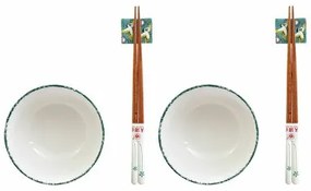 Set per Sushi DKD Home Decor 25 x 25 x 6,5 cm Porcellana Legno Bianco Verde Orientale (6 Pezzi) (25 x 25 x 6,5 cm) (6 pcs)