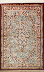 Ghom Tappeto 150 x 100 Verde (Iran) Annodato A Mano