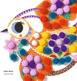 Gioco d'arte - collage di pompon - uccellini