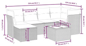 Set divani da giardino 7 pz con cuscini grigio in polyrattan