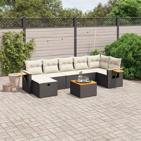 Set divani da giardino con cuscini 8 pz nero in polyrattan