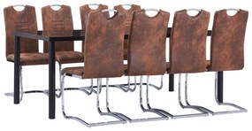 Set Sala Da Pranzo 9 Pz İn Similpelle Scamosciata Marrone /