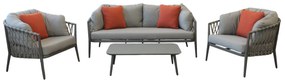 BACHATA - salotto con struttura in alluminio verniciato taupe o bianca, rivestimento in corda in pvc