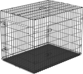 Gabbia Trasportino per Cani Gatti Pieghevole in Acciaio Doppia Apertura 76x53x57 cm Nero...