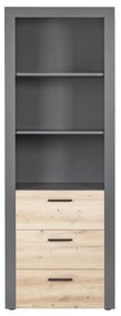 Libreria con 3 cassetti in laminato grigio e quercia