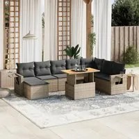 Set Divano da Giardino 9 pz con Cuscini Grigio in Polyrattan 3271893