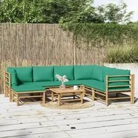 Set Salotto da Giardino 8pz con Cuscini Verdi Bamb 3155159