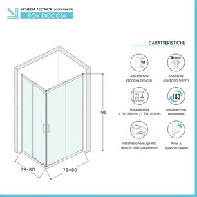 Box doccia angolare 80x80 cm doppio scorrevole vetro stampato Tay