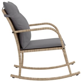 Sedia a dondolo da giardino con cuscini in polyrattan beige