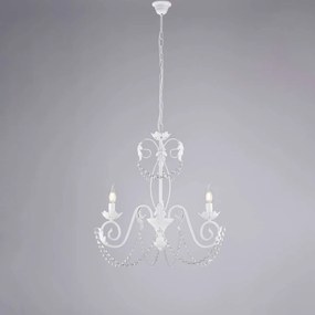 Bonetti Illumina Lampadario in ferro laccato bianco con decorazione effetto shabby chic e strass in cristallo 3 luci