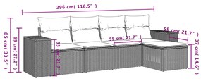 Set Divano da Giardino 5 pz con Cuscini Grigio in Polyrattan