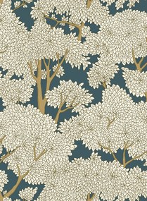 Josephine Munsey Carta da parati Stockend Woods - Navy/ Ochre