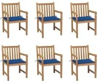 Sedie da Giardino 6 pz con Cuscini Blu Reale Massello di Teak 3073041