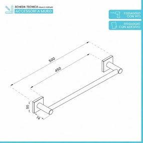 Set accessori bagno 3 pezzi con porta asciugamani 45 cm in acciaio inox spazzolato Sidera