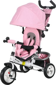 Triciclo per Bambini 1-5 Anni 102x49x102 cm con Maniglione e Tettuccio Regolabile Bianco e Rosa...
