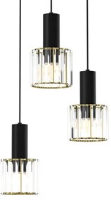 Lampadario a sospensione con filo CRISTAL 3xE27/60W/230V nero