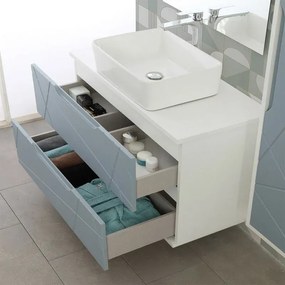 Mobile bagno sospeso 90 Azzurro polvere con lavabo in ceramica Furore