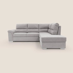Minerva divano angolare con estraibile a cassettone e pouf contenitore in tessuto morbido impermeabile T02 grigio chiaro