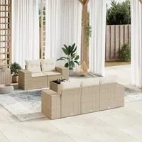 Set Divano da Giardino 6 pz con Cuscini Beige in Polyrattan 3222297