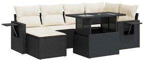 Set divani da giardino con cuscini 7pz nero polyrattan