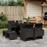 Set da Pranzo da Giardino 9 pz con Cuscini Nero in Polyrattan 3277722