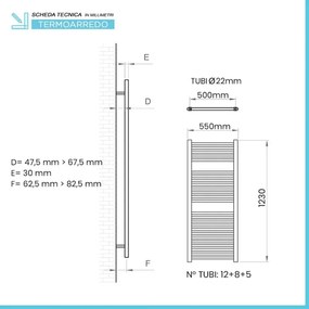 Termoarredo scaldasalviette 550x1230 bianco con interasse 50 cm Sanremo
