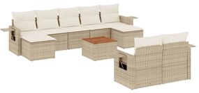 Set Divano da Giardino 10 pz con Cuscini Beige in Polyrattan