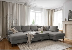 Divano letto in velluto a coste grigio (angolo destro) Lofty Lilly - Miuform