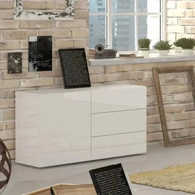 Credenza moderna con 1 anta e 3 cassetti in bianco lucido METIS