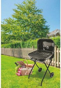 Barbecue a Carbone Carbonella 49x47x83 cm con Coperchio e Ruote in Acciaio Nero...