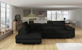Divano angolare nero allungabile/con contenitore (con penisola a sinistra/a L) Anton – ELTAP