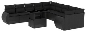 Set divani da giardino 11 pz con cuscini in polyrattan nero