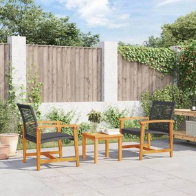 Set Da Bistrot 3 Pz Nero İn Polyrattan E Legno Di Acacia /