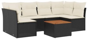 Set divani da giardino con cuscini 7pz nero polyrattan