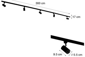 Sistema a binario monofase con 5 faretti neri con anello dorato - Jeana